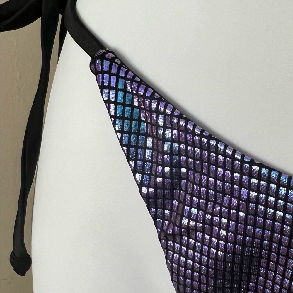 3pc Holographic Triangle Halter Tie Side Bikini Set with Sarong Cover Up - Picture 8 of 11